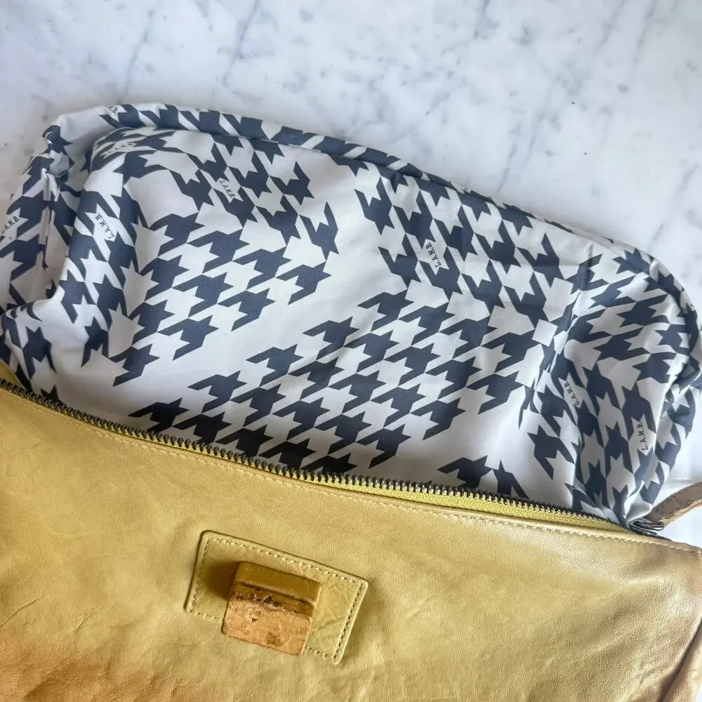 L.A.M.B. Embossed Leather Suede Clutch Bag Yellow Tan Lime Green Y2K